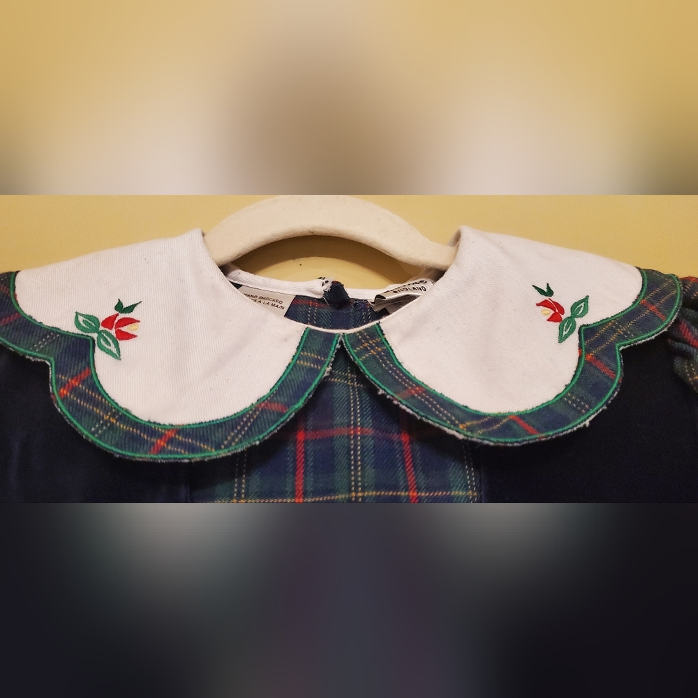 Vintage Sarah Louise Green Blue Red Plaid Hand Smocked Dress Girls Size 8 - Picture 4 of 6
